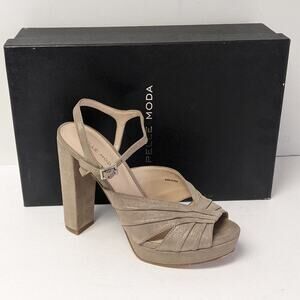 Pelle Moda Palm Platform Heeled Sandals, Taupe Suede, Women's 7.5 M